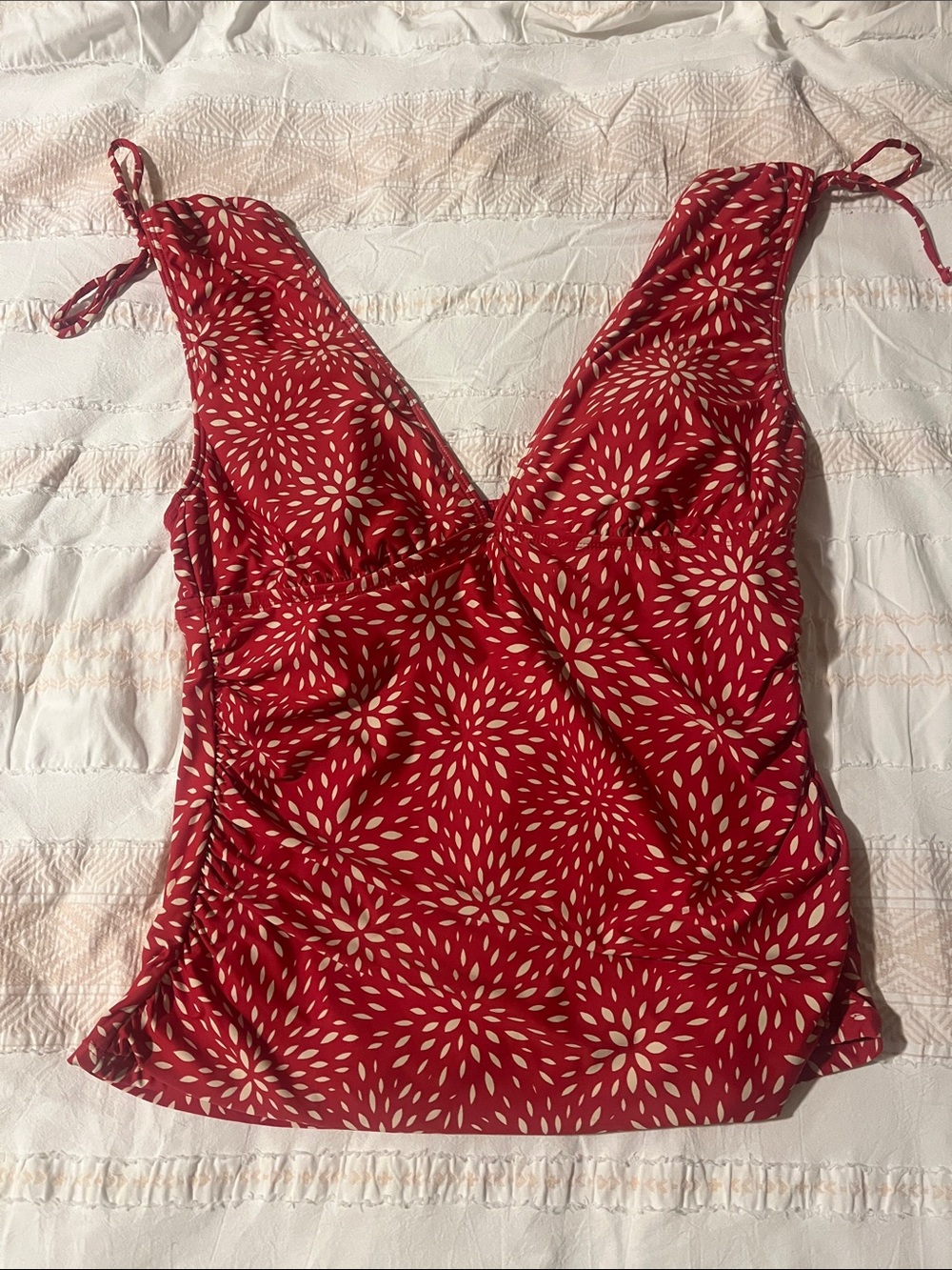 Red Floral-Pattern Tankini Top
